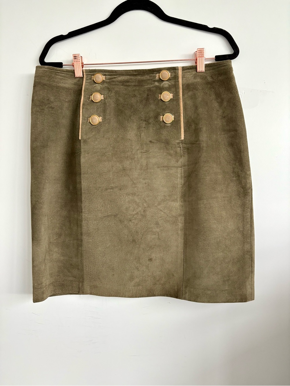 Vintage Danier Genuine Leather Double Button Skirt Olive Green